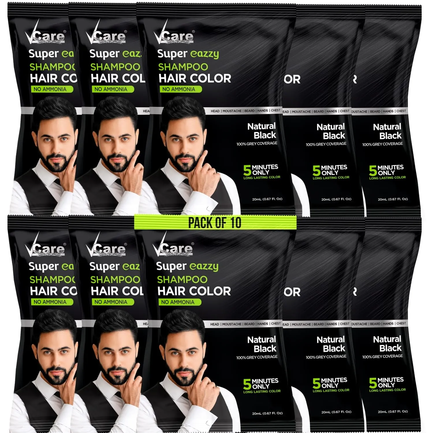 VCare Super Eazzy Hair Colour Shampoo for Women and Men 20ml